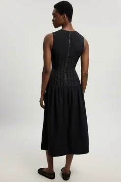 KarenMillen Robe Midi Tissée Petite À Taille Basse, Manches Longues Et Texture<Femme Toutes Les Robes|Robes Mi-Longues