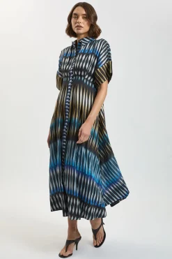 KarenMillen Robe Midi Tissée À Rayures Avec Col<Femme Robes|Robes Mi-Longues