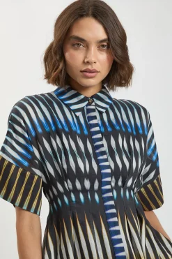 KarenMillen Robe Midi Tissée À Rayures Avec Col<Femme Robes|Robes Mi-Longues