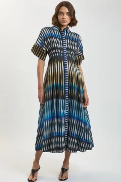 KarenMillen Robe Midi Tissée À Rayures Avec Col<Femme Robes|Robes Mi-Longues