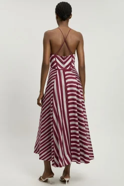Robe Midi Tissée À Rayures Et Bretelles Fines