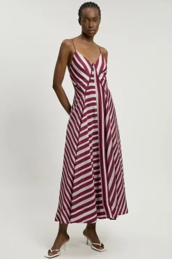 Robe Midi Tissée À Rayures Et Bretelles Fines