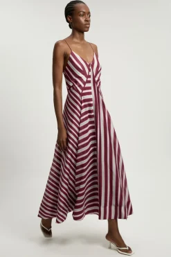 Robe Midi Tissée À Rayures Et Bretelles Fines