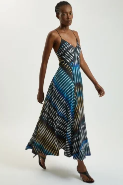 Robe Midi Tissée À Rayures Et Bretelles Fines