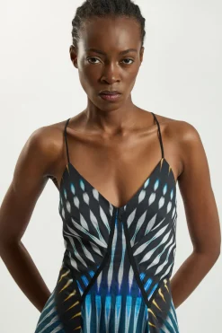 Robe Midi Tissée À Rayures Et Bretelles Fines