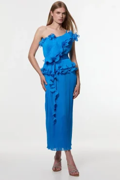 Robe midi tissée sans bretelles Digital Ophelia en géorgette froissée à plis fins