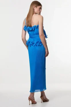 Robe midi tissée sans bretelles Digital Ophelia en géorgette froissée à plis fins