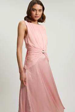 Robe Midi Tissée Sans Manches En Georgette De Viscose À Volants