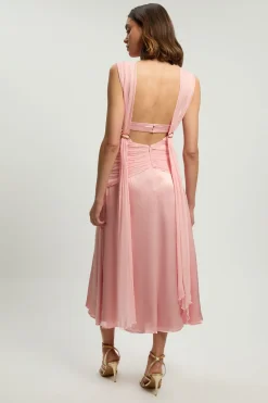 Robe Midi Tissée Sans Manches En Georgette De Viscose À Volants