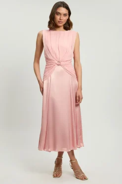 Robe Midi Tissée Sans Manches En Georgette De Viscose À Volants