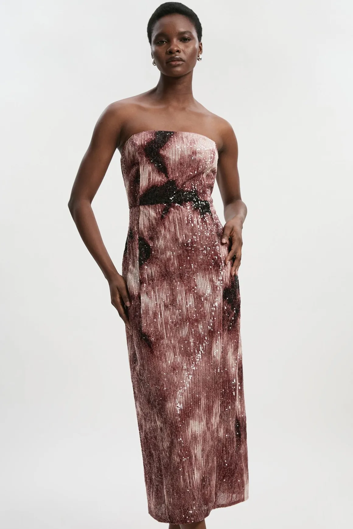 Robe Midi Tissée à Sequins Dégradé Ombre