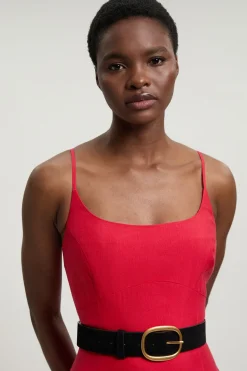 Robe Midi Tissée À Taille Basse Avec Ceinture En Viscose Et Lin