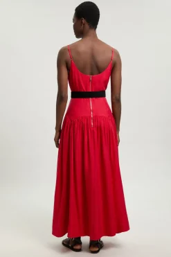 Robe Midi Tissée À Taille Basse Avec Ceinture En Viscose Et Lin
