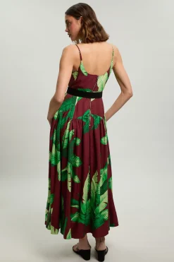 KarenMillen Robe Midi Tissée À Taille Basse Avec Ceinture En Viscose Lin Motif Palmiers<Femme Robes|Robes Mi-Longues