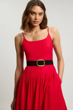 Robe Midi Tissée À Taille Basse Avec Ceinture En Lin Viscose Petite
