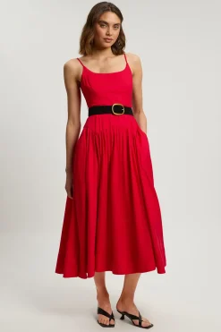 Robe Midi Tissée À Taille Basse Avec Ceinture En Lin Viscose Petite