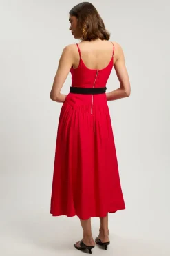 Robe Midi Tissée À Taille Basse Avec Ceinture En Lin Viscose Petite