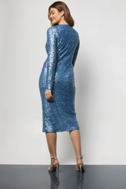 Robe Midi Torsadée à Sequins Carrés