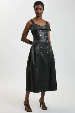 Robe Midi Trench En Synthétiquecuir