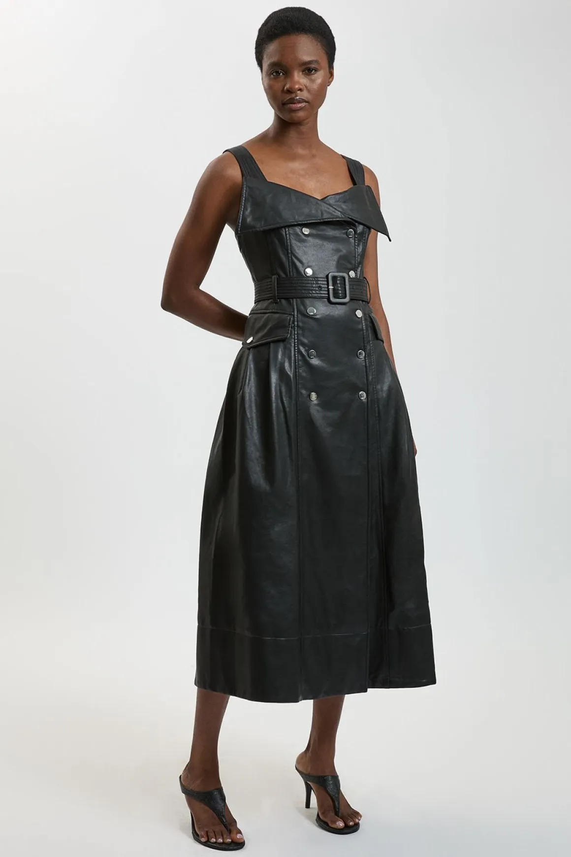 Robe Midi Trench En Synthétiquecuir