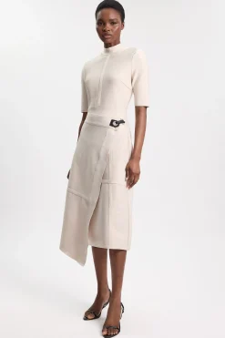 Robe Midi Tricot Bandage Asymétrique Effet Sculptant