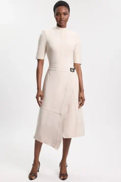 Robe Midi Tricot Bandage Asymétrique Effet Sculptant