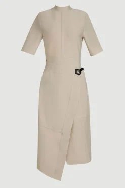 Robe Midi Tricot Bandage Asymétrique Effet Sculptant