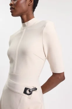 Robe Midi Tricot Bandage Asymétrique Effet Sculptant