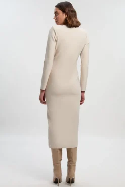 Robe Midi Tricot Blazer Militaire à Boutons Mélange Tissé Forme Ajustée