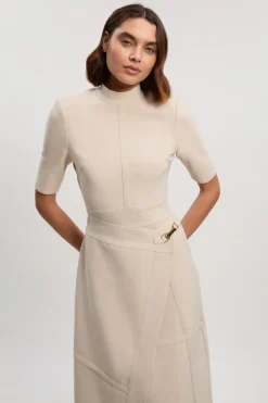 Robe Midi Tricotée Asymétrique Moulante Bandage Petite Taille