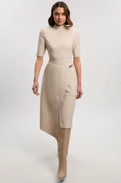 Robe Midi Tricotée Asymétrique Moulante Bandage Petite Taille
