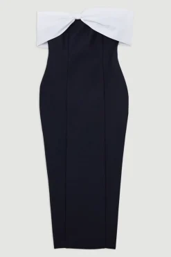 Robe Midi Tricotée à Bandeau avec Détails Contrastants