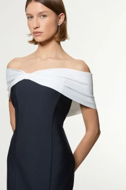 Robe Midi Tricotée à Bandeau avec Détails Contrastants