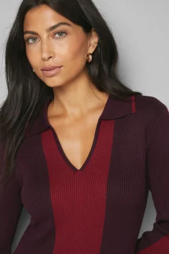Robe Midi Tricotée à Blocs de Couleurs