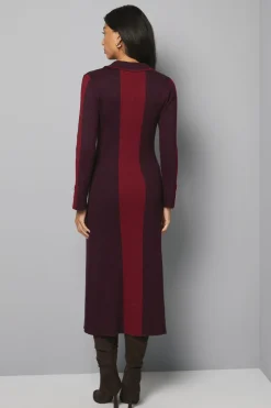 Robe Midi Tricotée à Blocs de Couleurs