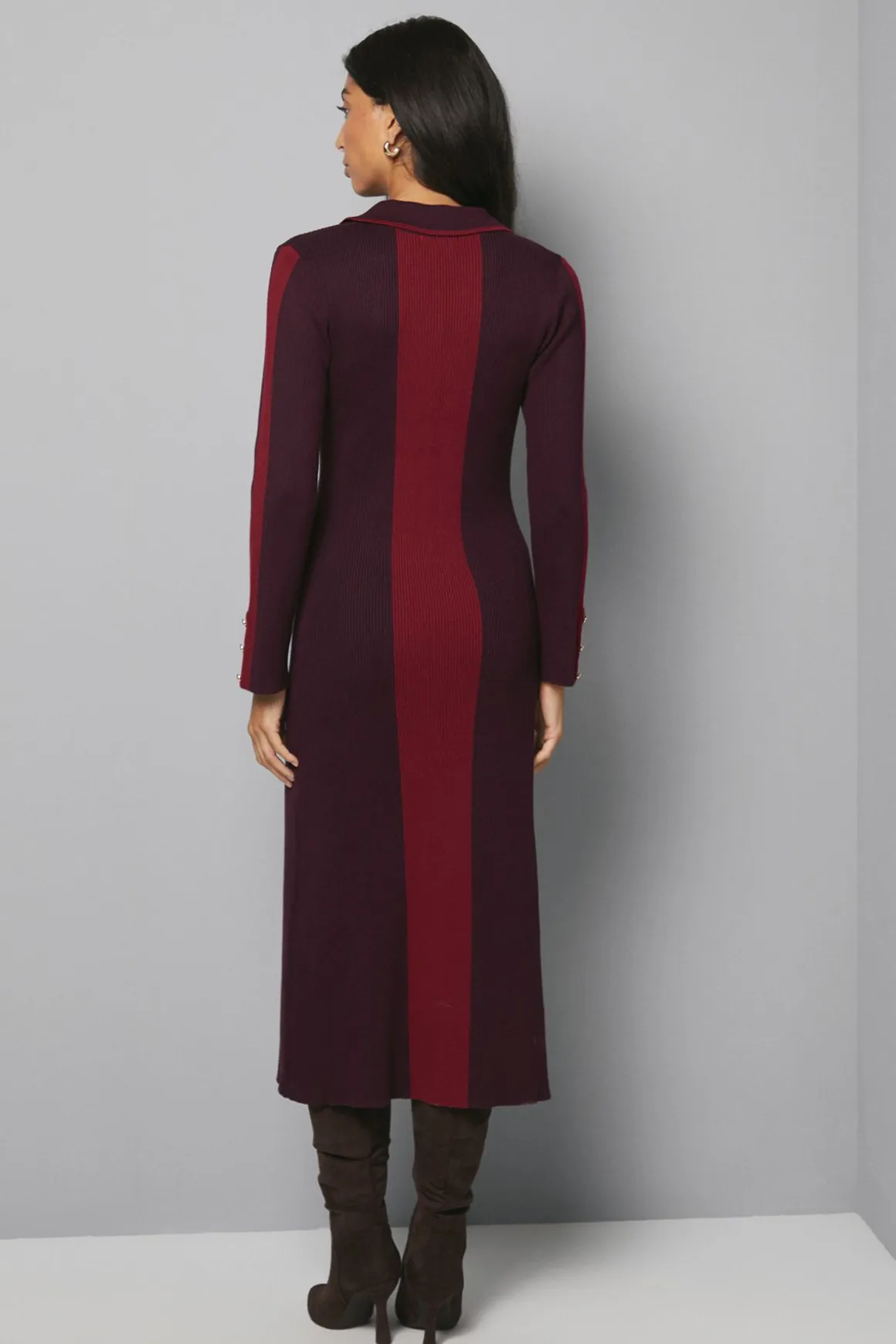 Robe Midi Tricotée à Blocs de Couleurs