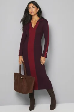 Robe Midi Tricotée à Blocs de Couleurs