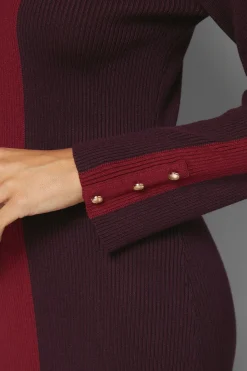 Robe Midi Tricotée à Blocs de Couleurs