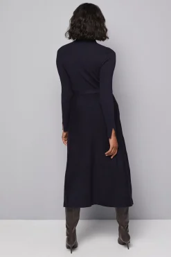 Robe Midi Tricotée à Col Trou de Serrure et Ceinture