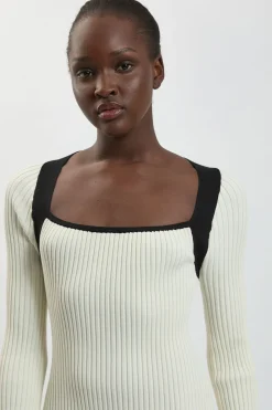 Robe Midi Tricotée À Côtes Décalées Et Blocs De Couleur