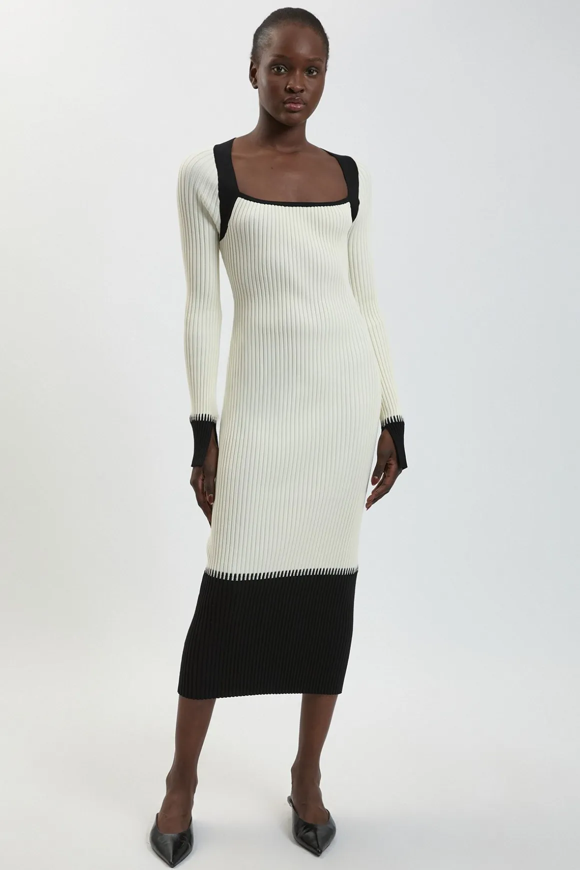 Robe Midi Tricotée À Côtes Texturées Et Blocs De Couleurs Petite