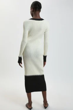 Robe Midi Tricotée À Côtes Texturées Et Blocs De Couleurs Petite