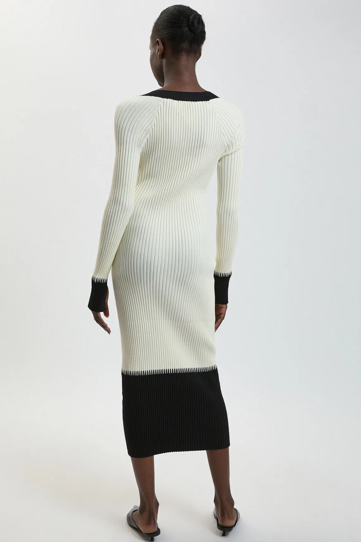 Robe Midi Tricotée À Côtes Texturées Et Blocs De Couleurs Petite