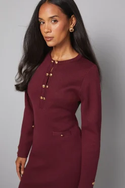Robe Midi Tricotée à Double Boutonnage
