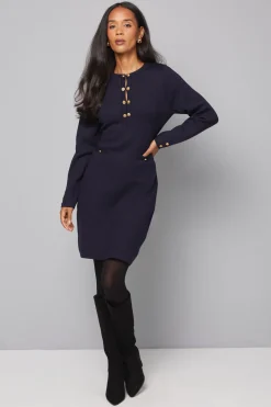 Robe Midi Tricotée à Double Boutonnage