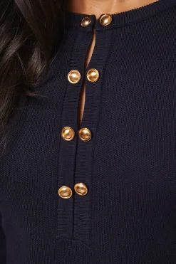 Robe Midi Tricotée à Double Boutonnage
