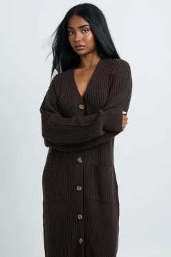 Robe Midi Tricotée Douce À Boutons