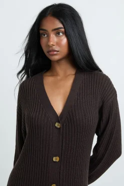 Robe Midi Tricotée Douce À Boutons