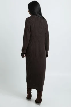Robe Midi Tricotée Douce À Boutons