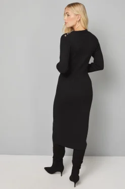 Robe Midi Tricotée à Détail Bouton Petite